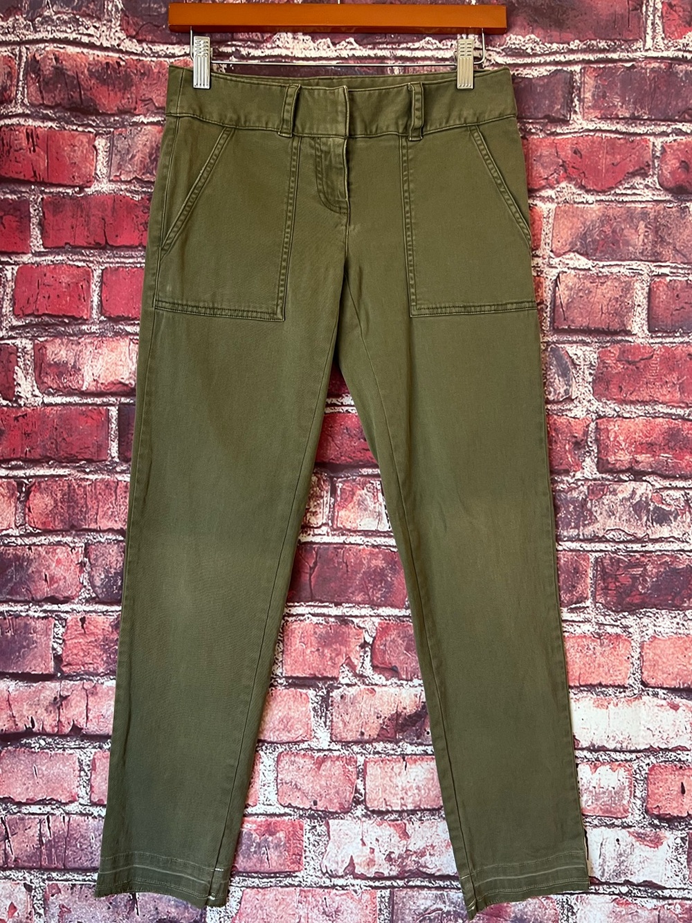 LOFT Olive Green Utility Crop Pants Patch Pockets Release Hem 00P